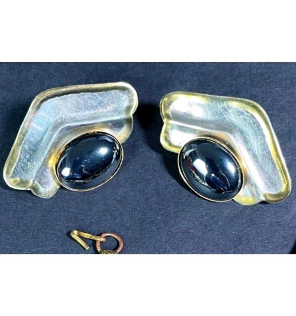 Vintage 1980s Large Hematite Cuff Stud Earrings 2.25in